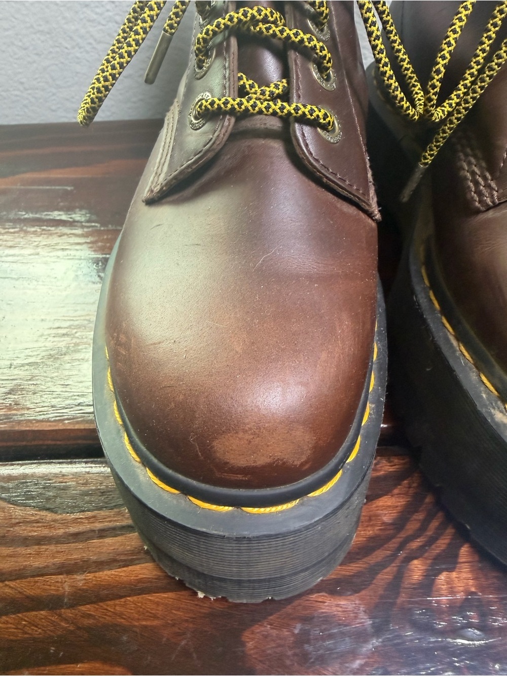 Dr. Martens Brown Burgundy 1460 Pascal Max with Yellow Laces Size W9 - Picture 6 of 13